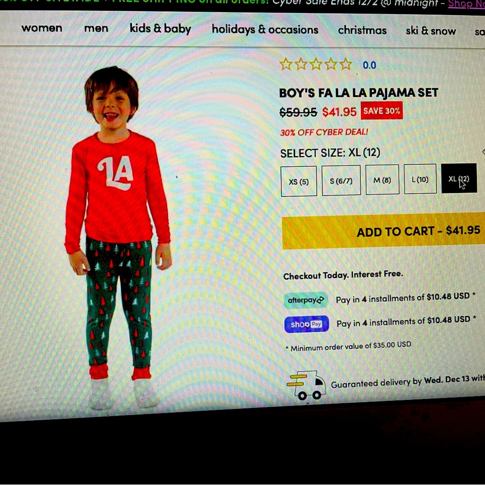 Kids unisex pajama set, xl, red/green by Tipsy Elves